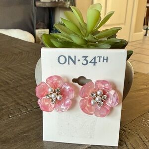 ON 34th Pink Floral Earrings with Pearls and Gems - NWT!